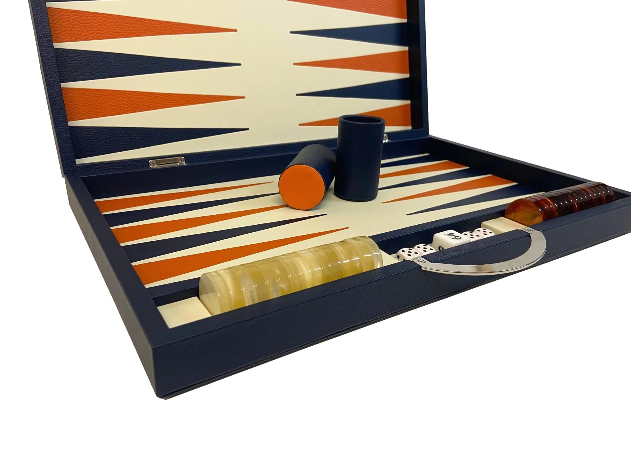 Backgammon Cuir véritable GM - Bleu - Renzo Romagnoli - Image 3