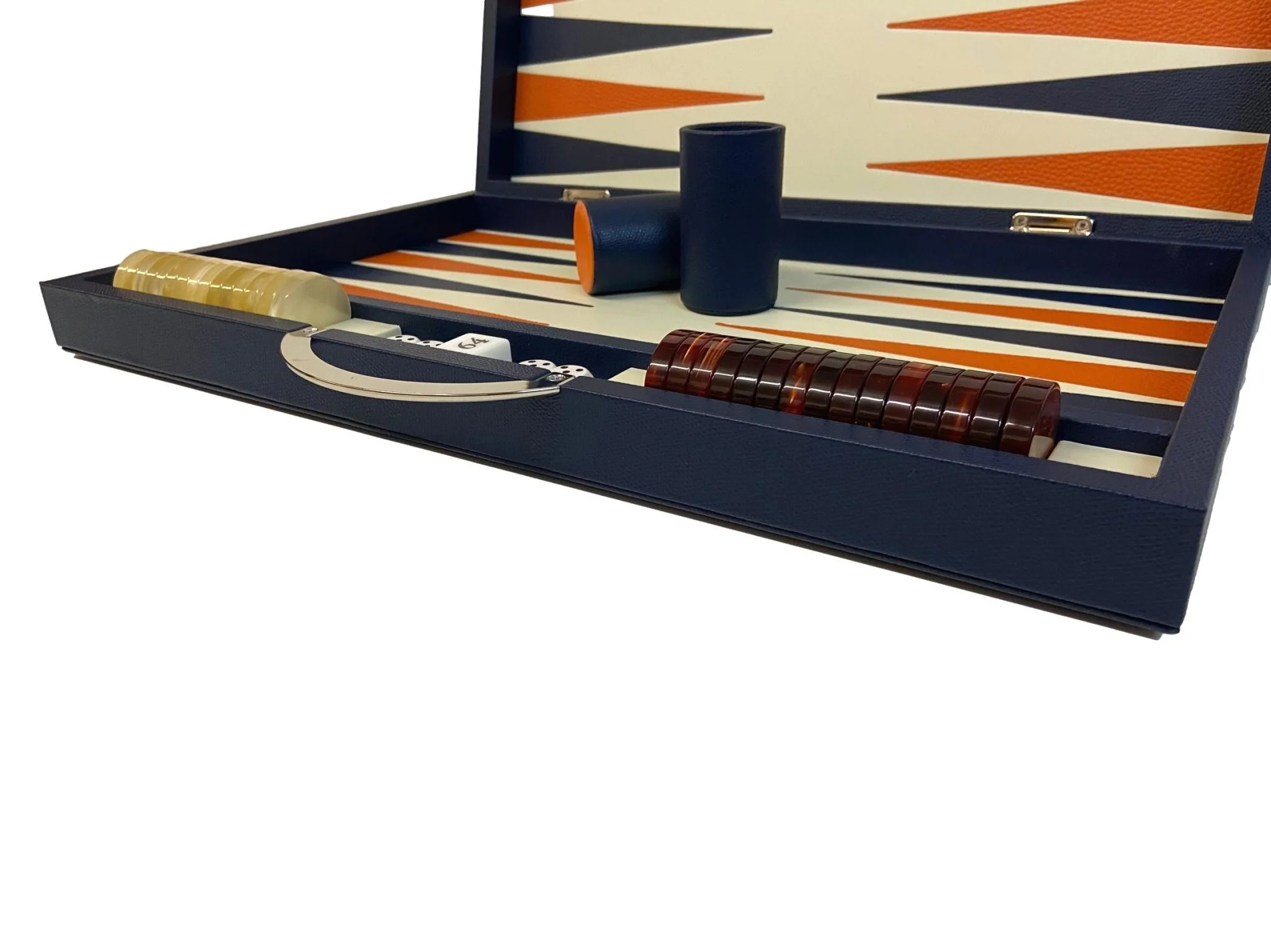 Backgammon Cuir véritable GM - Bleu - Renzo Romagnoli - Image 4