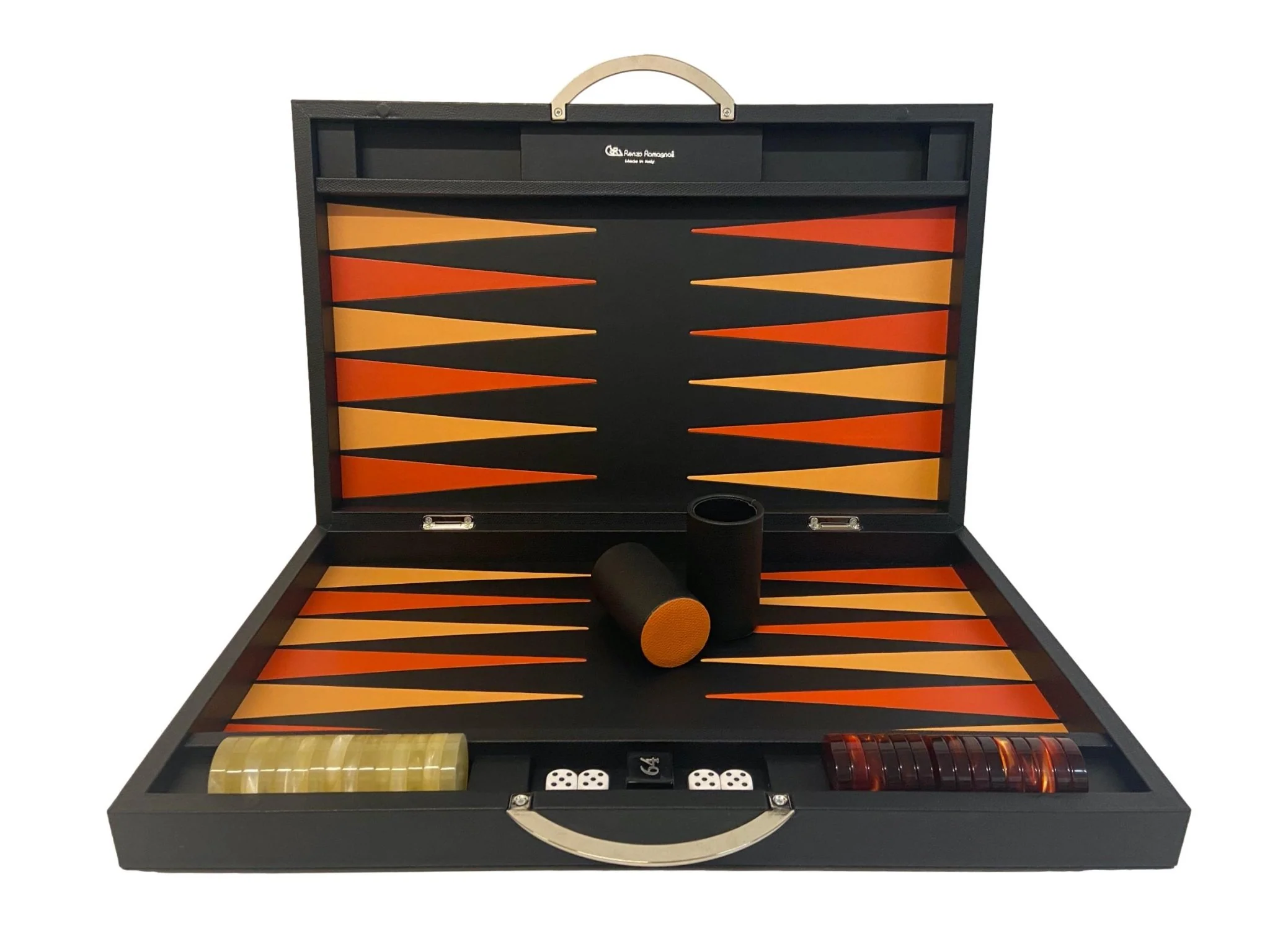 Backgammon Cuir véritable GM - Noir Ancien - Renzo Romagnoli