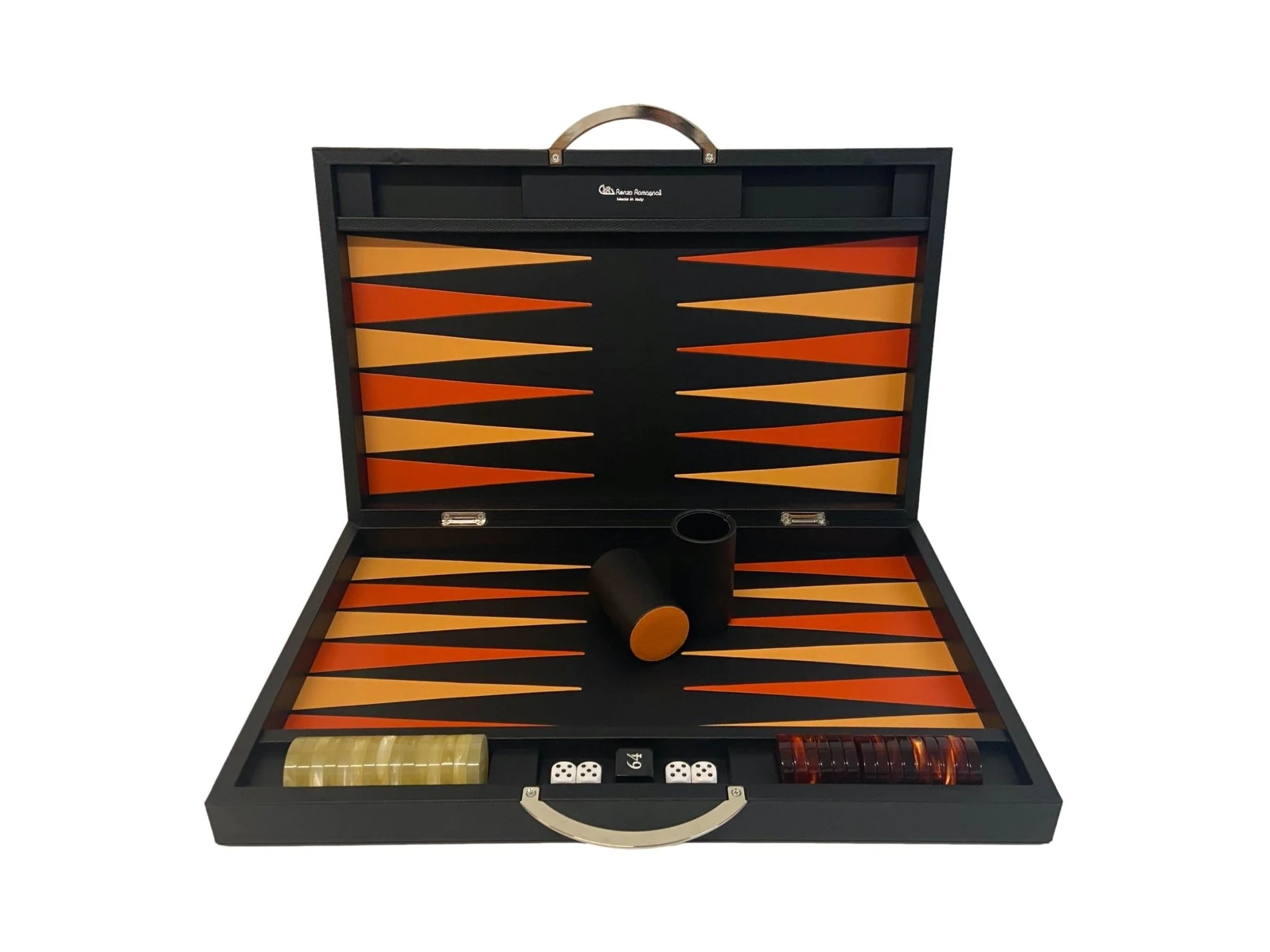 Backgammon Cuir véritable GM - Noir Ancien - Renzo Romagnoli - Image 10