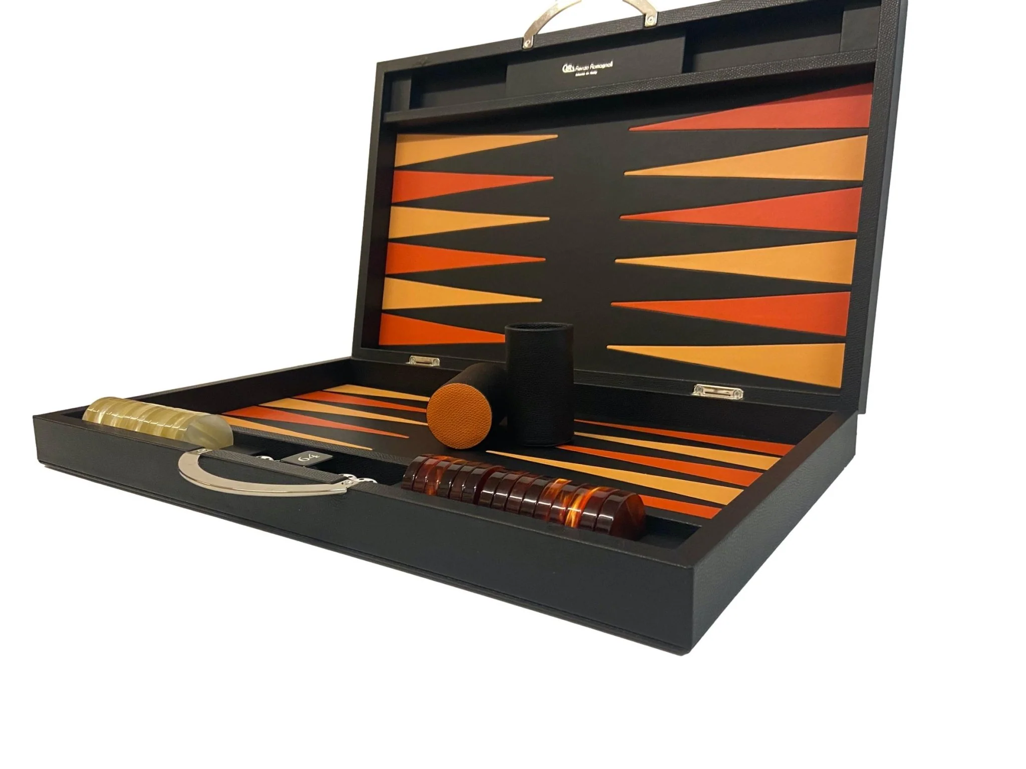 Backgammon Cuir véritable GM - Noir Ancien - Renzo Romagnoli - Image 5