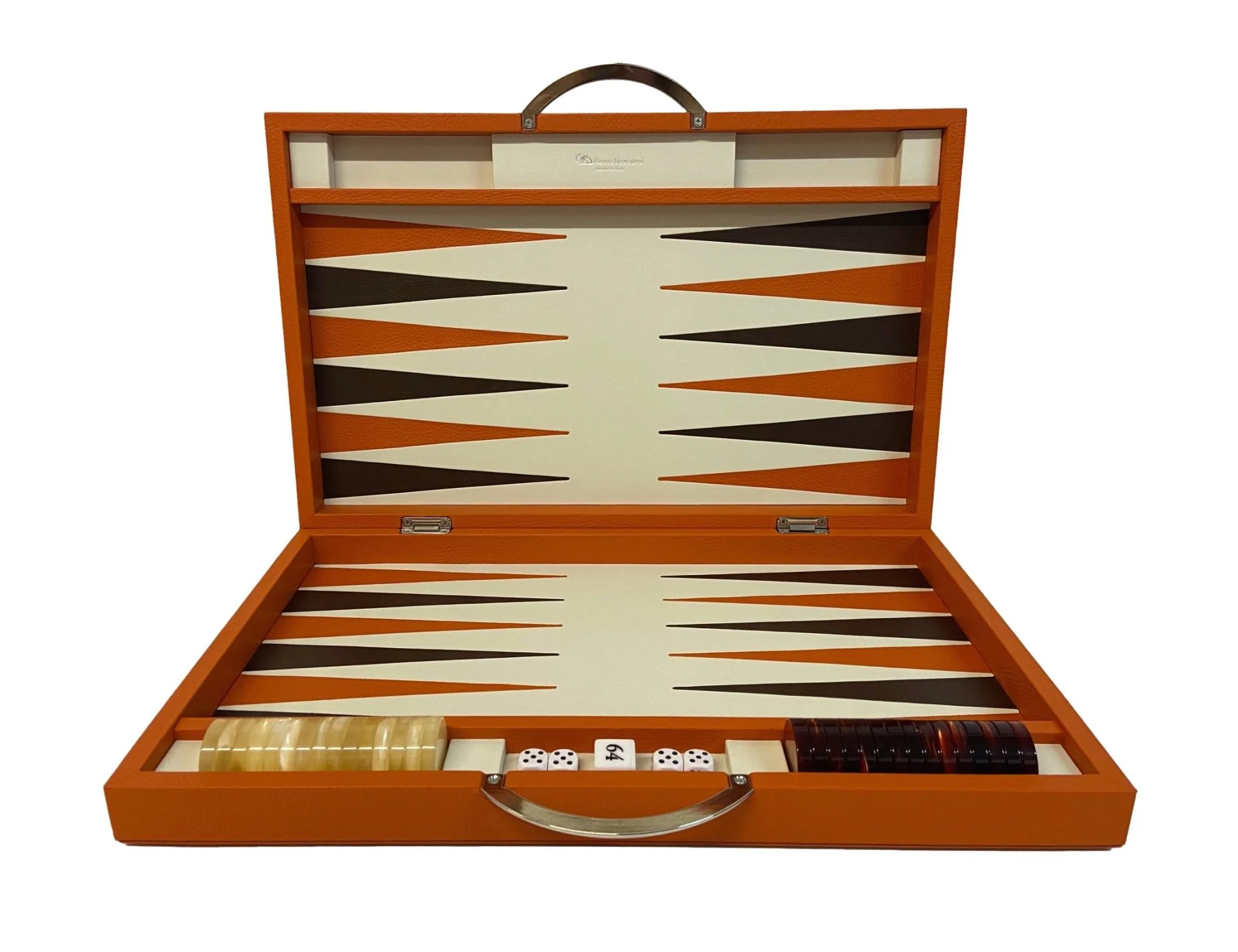 Backgammon Cuir véritable GM - Orange - Renzo Romagnoli