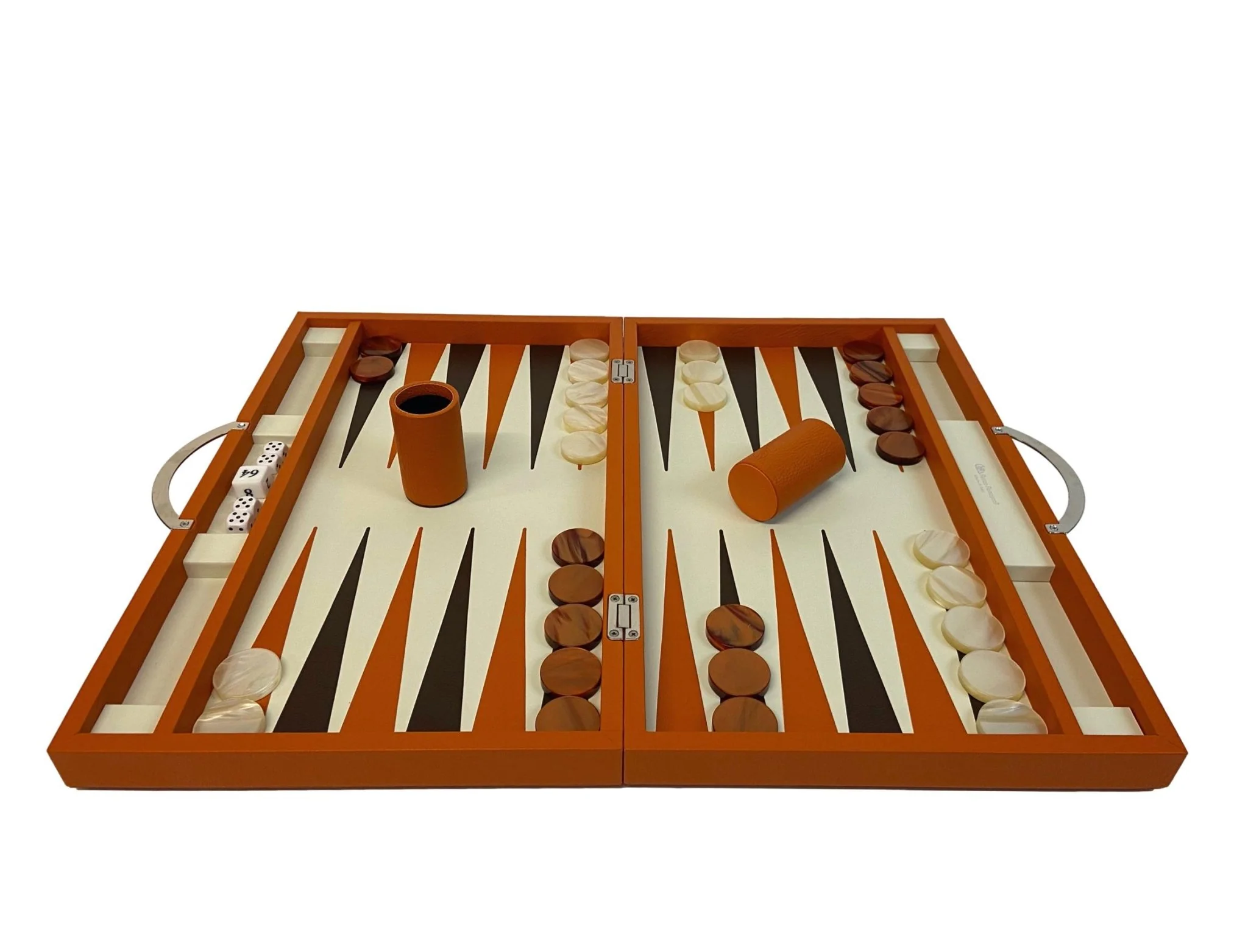 Backgammon Cuir véritable GM - Orange - Renzo Romagnoli - Image 2