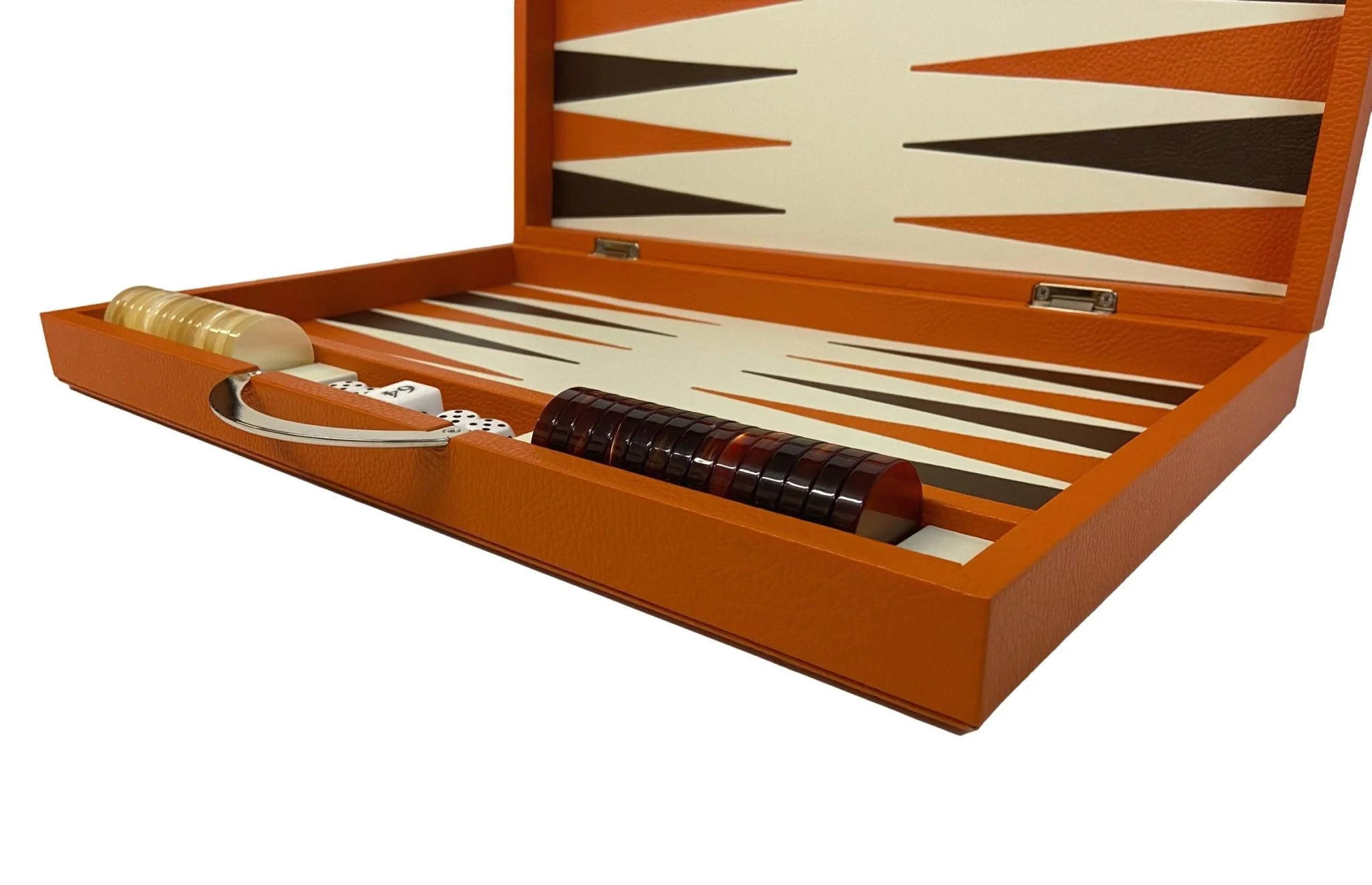 Backgammon Cuir véritable GM - Orange - Renzo Romagnoli - Image 4