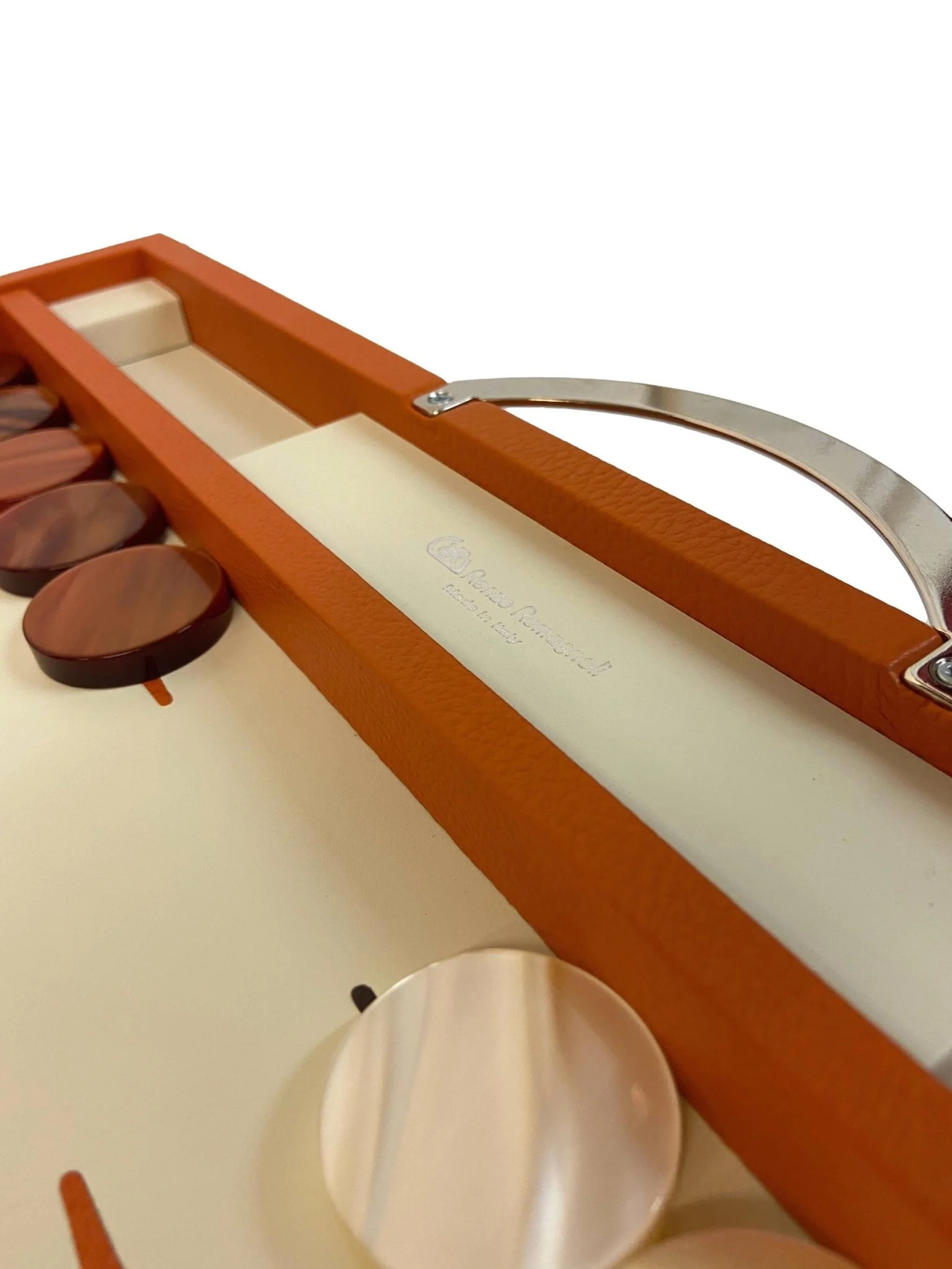 Backgammon Cuir véritable GM - Orange - Renzo Romagnoli - Image 6