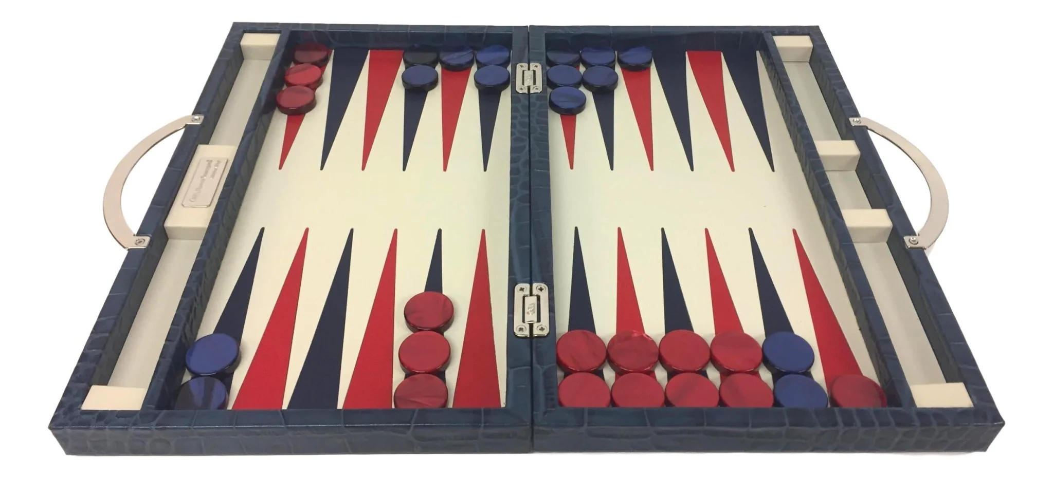 Backgammon en Cuir véritable MM - Bleu croco - Renzo Romagnoli
