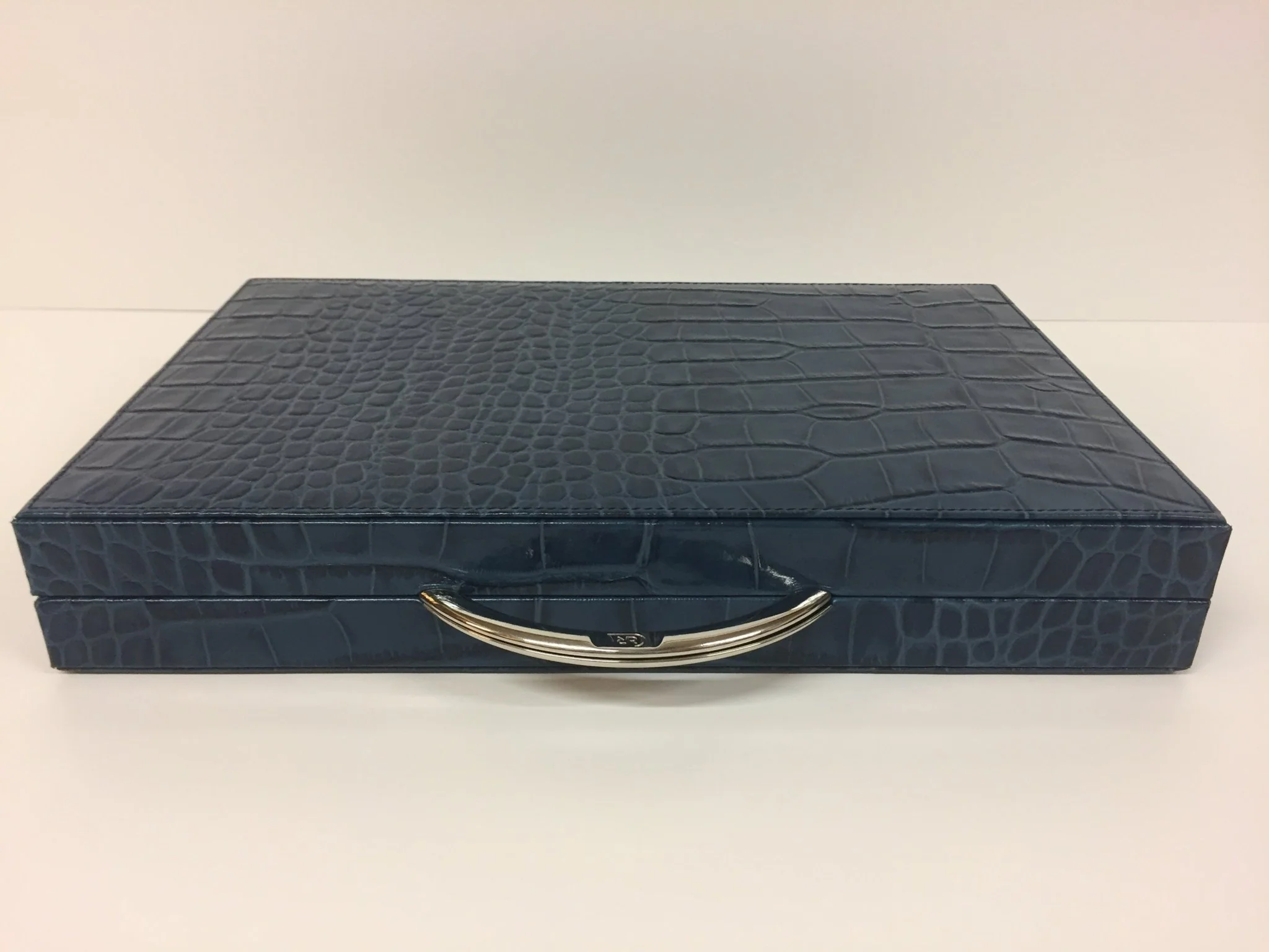 Backgammon en Cuir véritable MM - Bleu croco - Renzo Romagnoli - Image 2