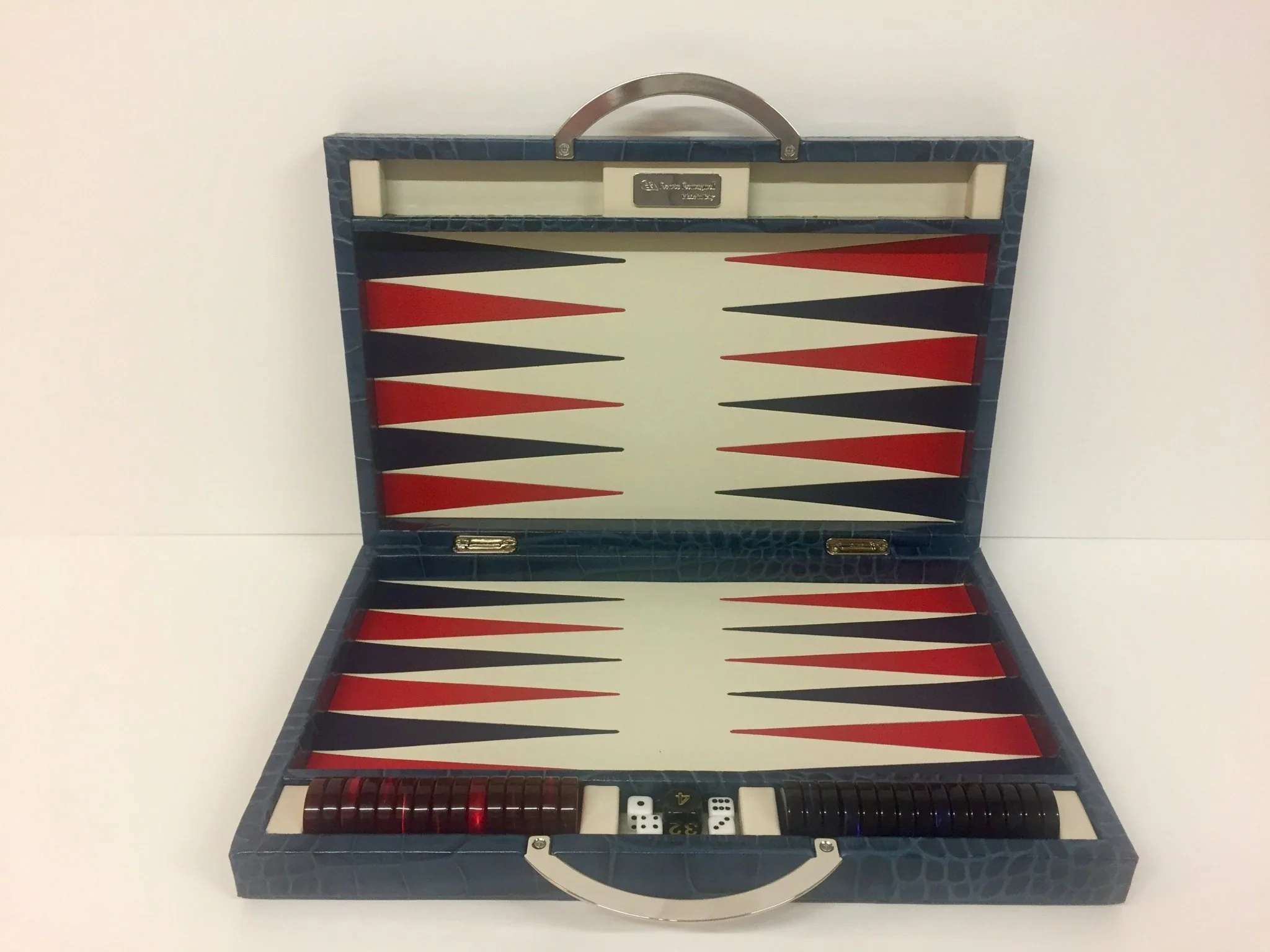 Backgammon en Cuir véritable MM - Bleu croco - Renzo Romagnoli - Image 3