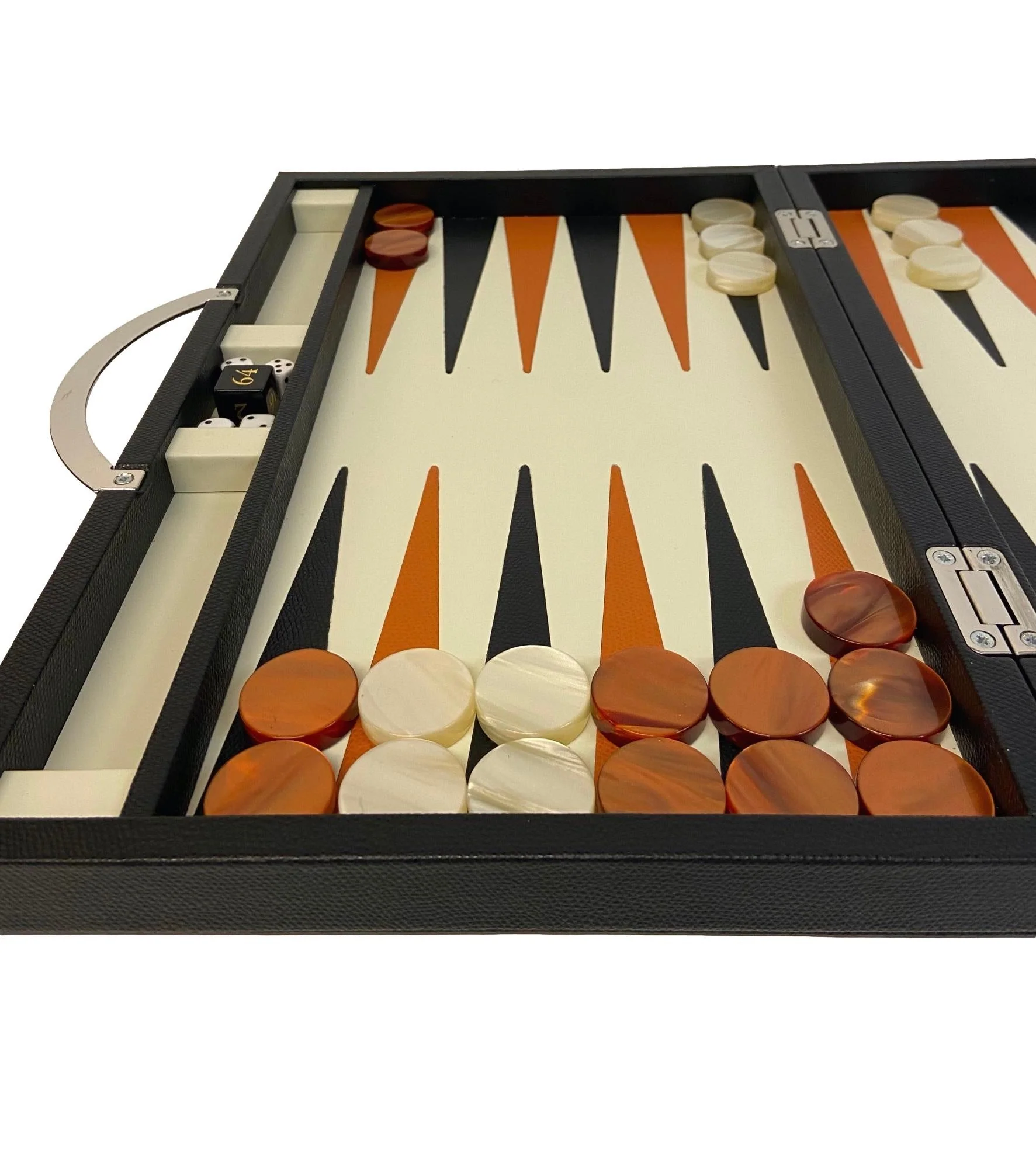Backgammon en Cuir véritable MM - Noir / Orange - Renzo Romagnoli