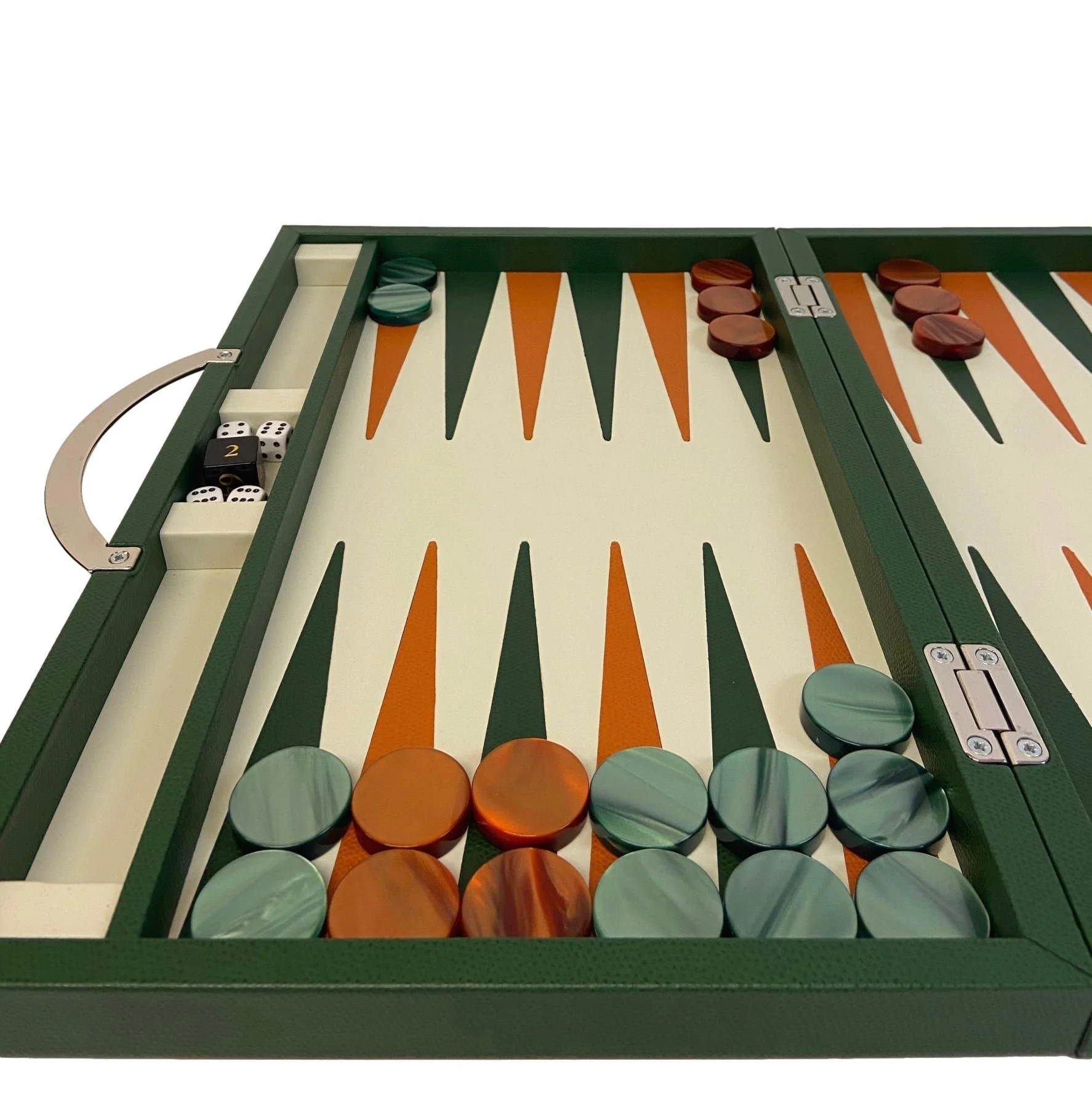 Backgammon en Cuir véritable MM - Vert/Orange - Renzo Romagnoli