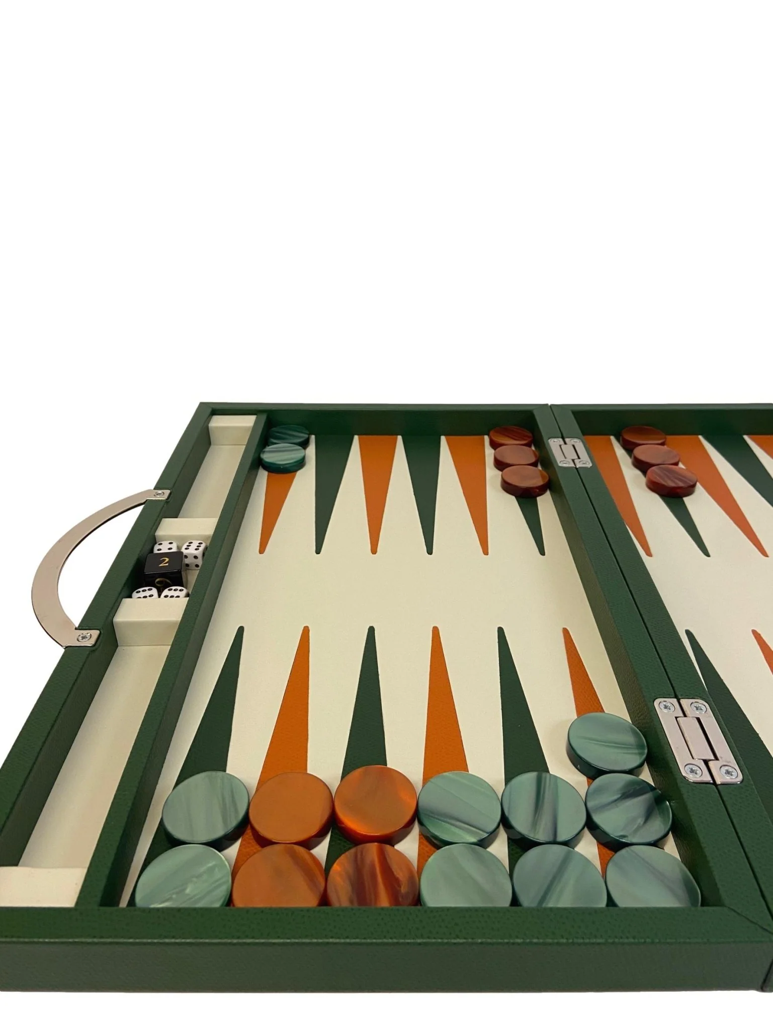 Backgammon en Cuir véritable MM - Vert/Orange - Renzo Romagnoli - Image 2