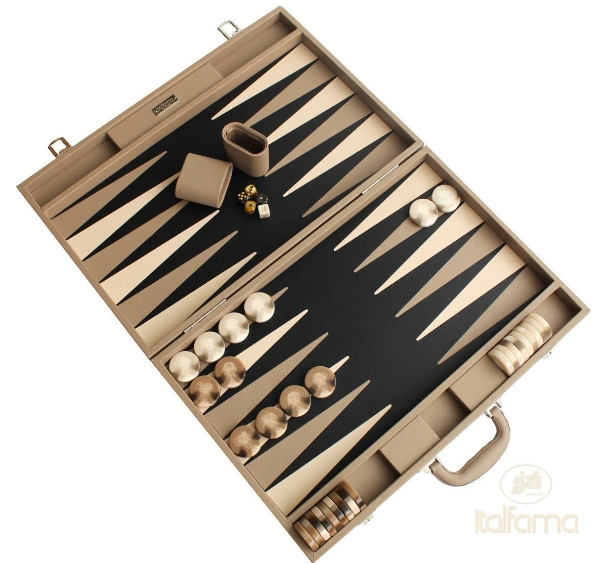 Backgammon luxe style cuir Compétition - Beige et Taupe