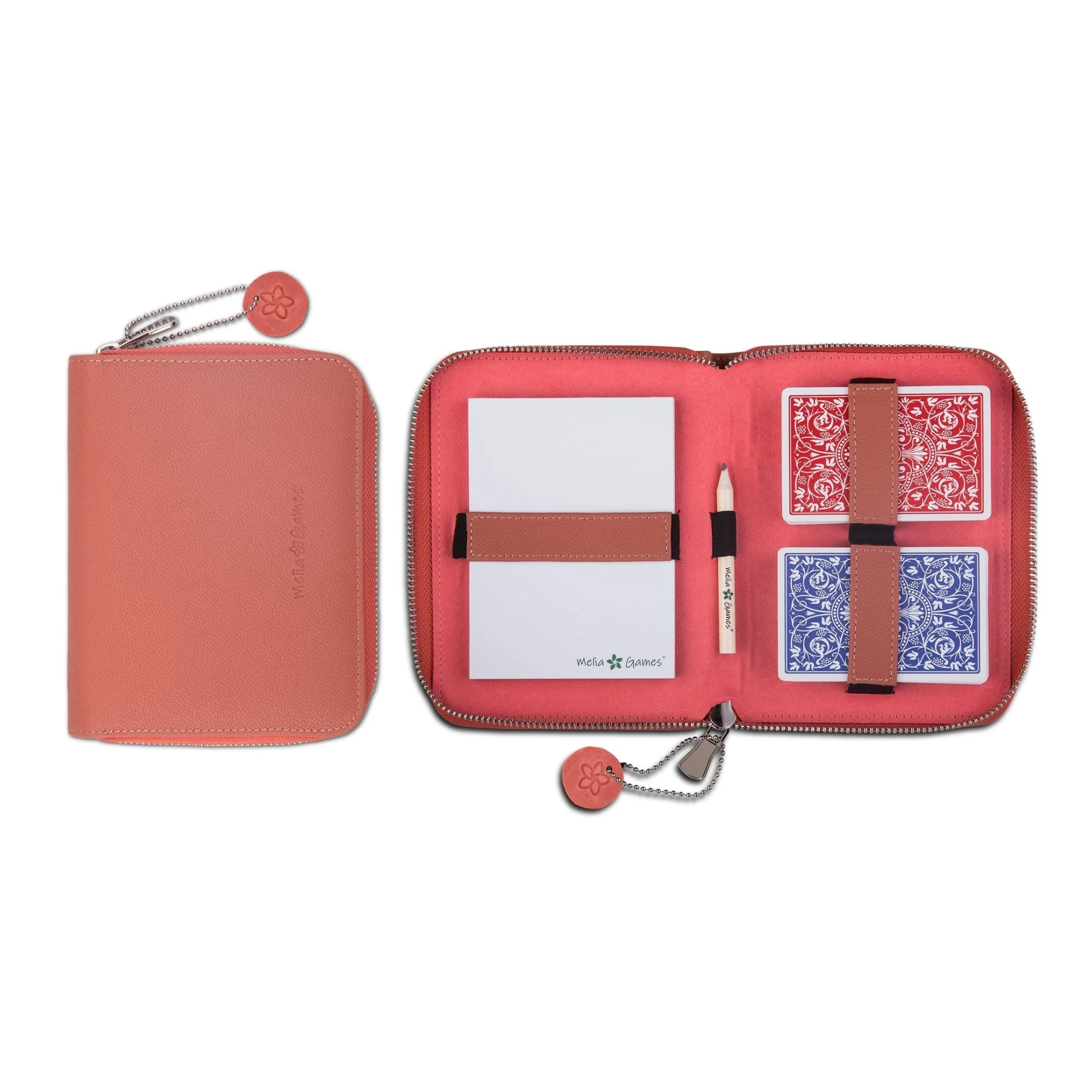 Etui de bridge en cuir pleine fleur - Corail - Image 3