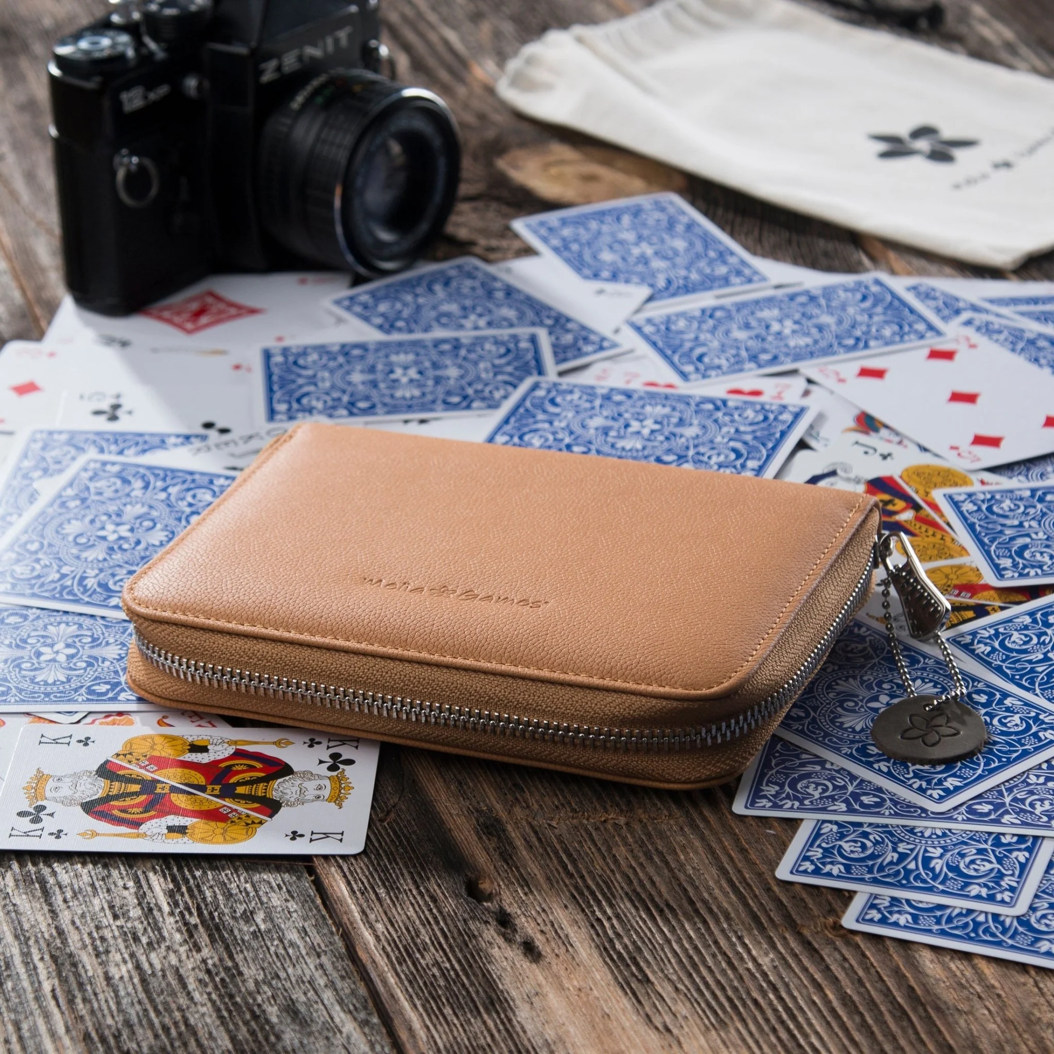 Etui de bridge en cuir pleine fleur - Soleil - Image 2