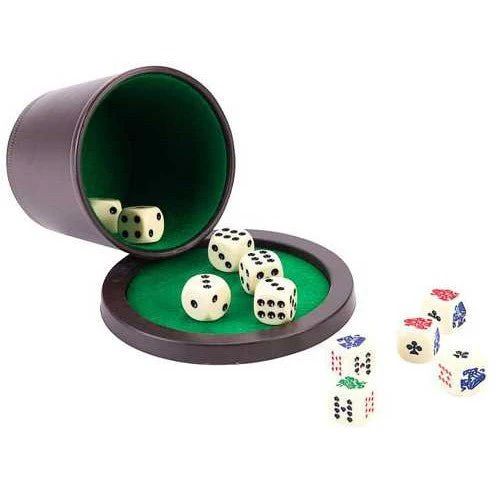 Godet avec couvercle + 6 dés et 5 dés poker