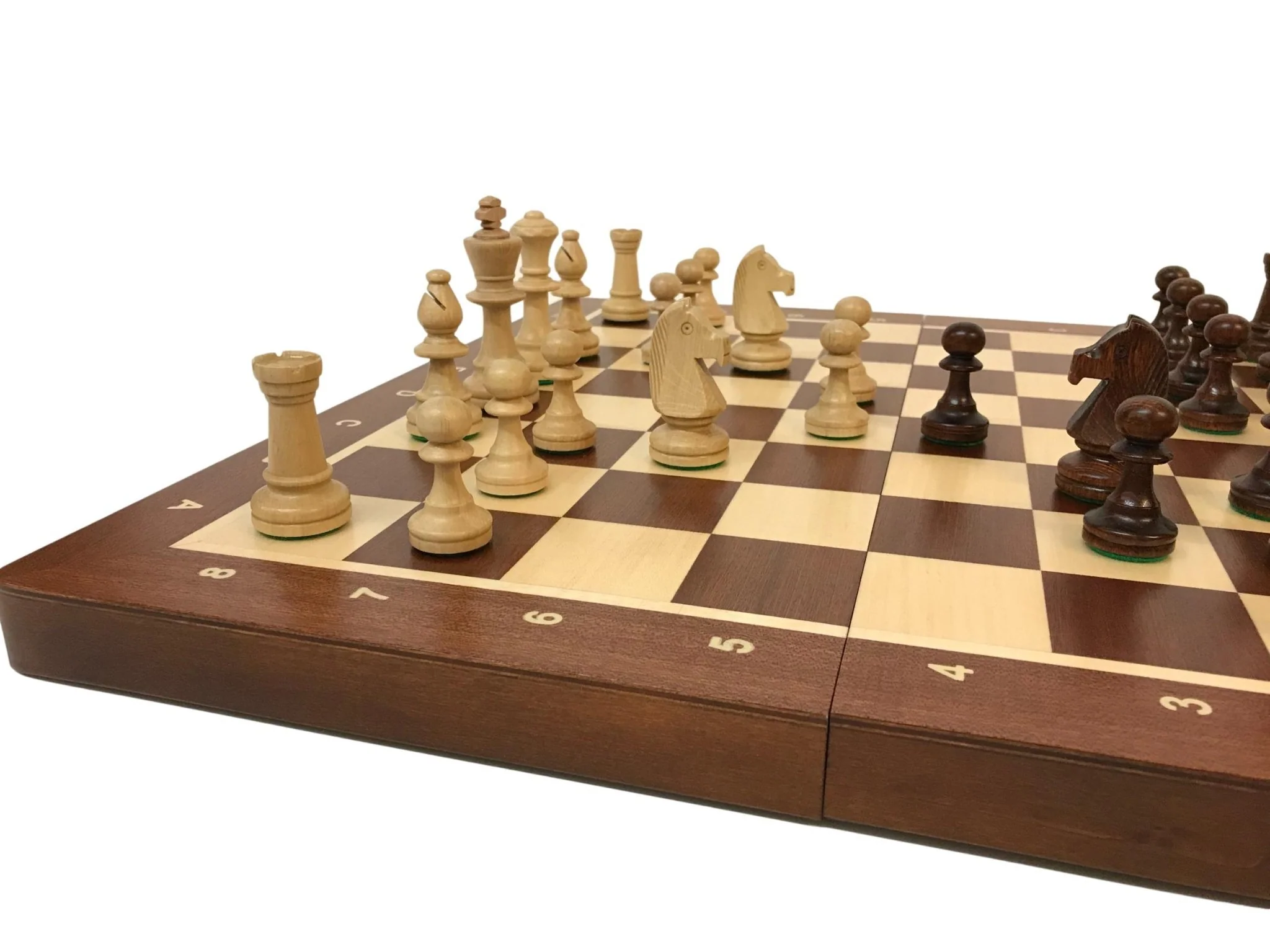 Ensemble jeu d'échecs en sycomore et acajou - Coffre pliant - Lettré chiffré - Image 10