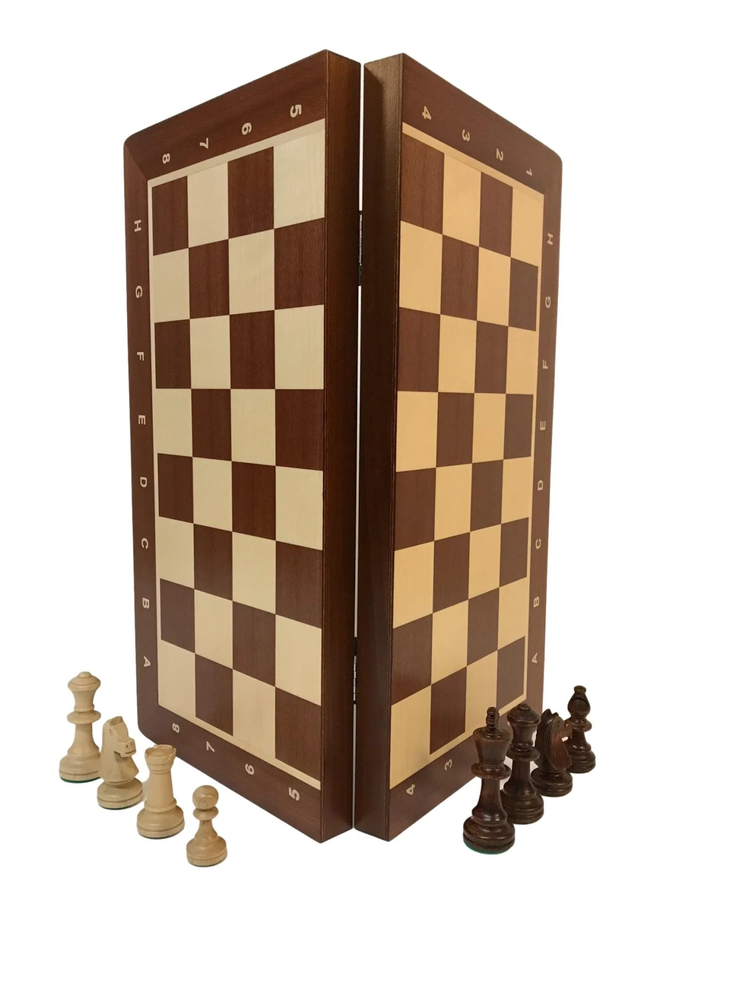 Ensemble jeu d'échecs en sycomore et acajou - Coffre pliant - Lettré chiffré - Image 2
