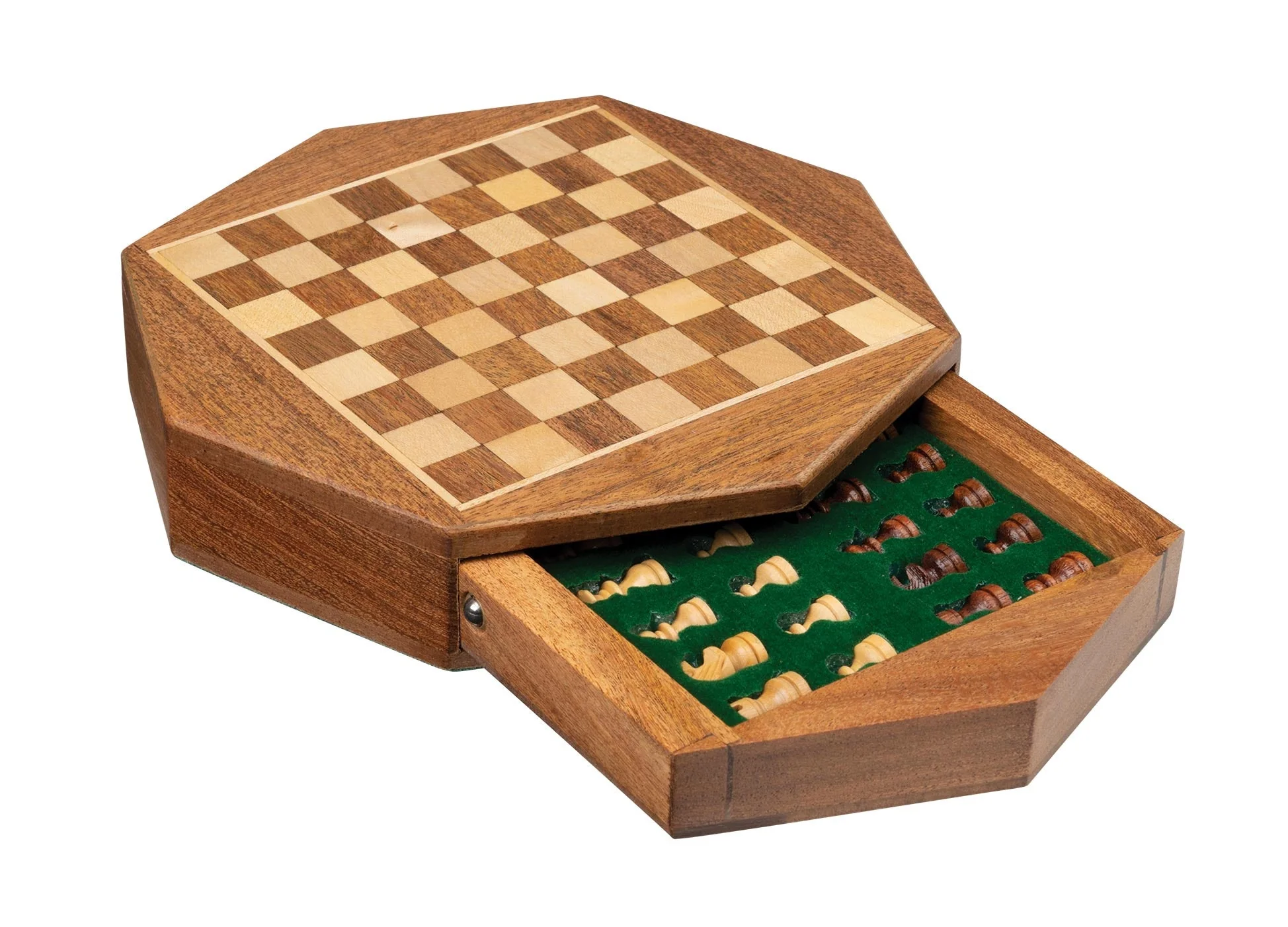 Jeu d'échecs octogonal en acacia et érable - Coffre tiroir - Magnétique - Image 2