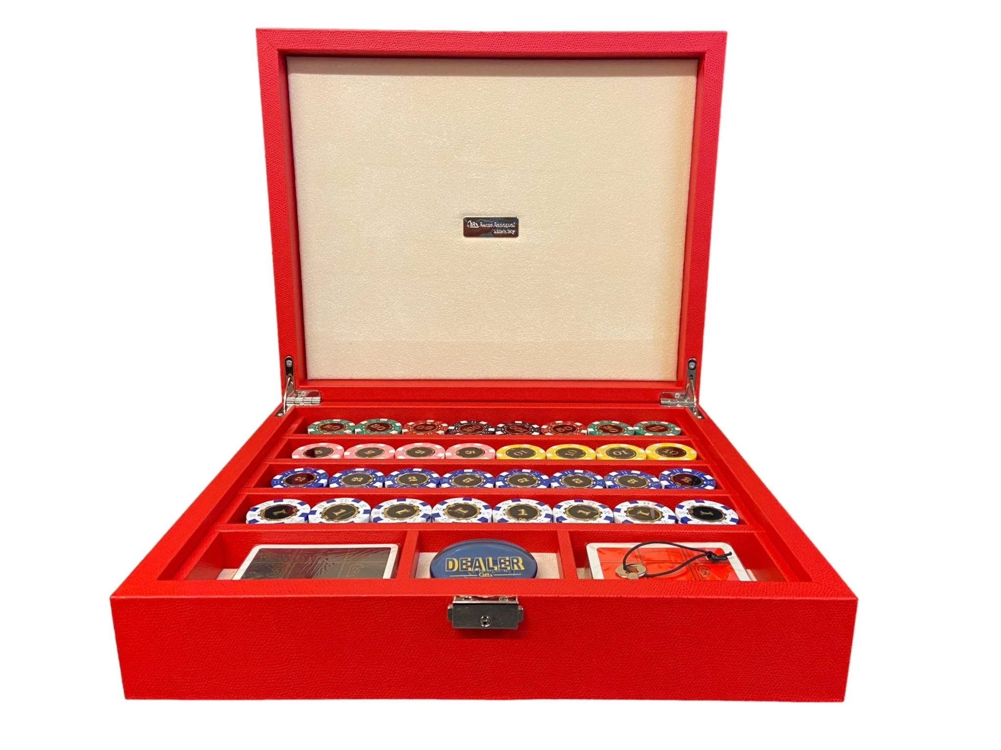 Mallette de poker en cuir grainé - Rouge