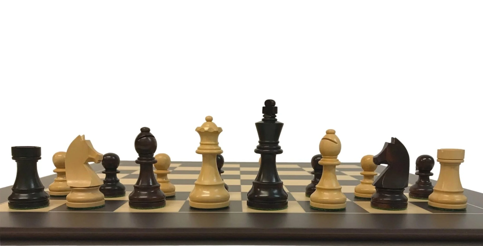 Pièces d'échecs design français en Buis et buis teinté - Marron foncé - Chopra