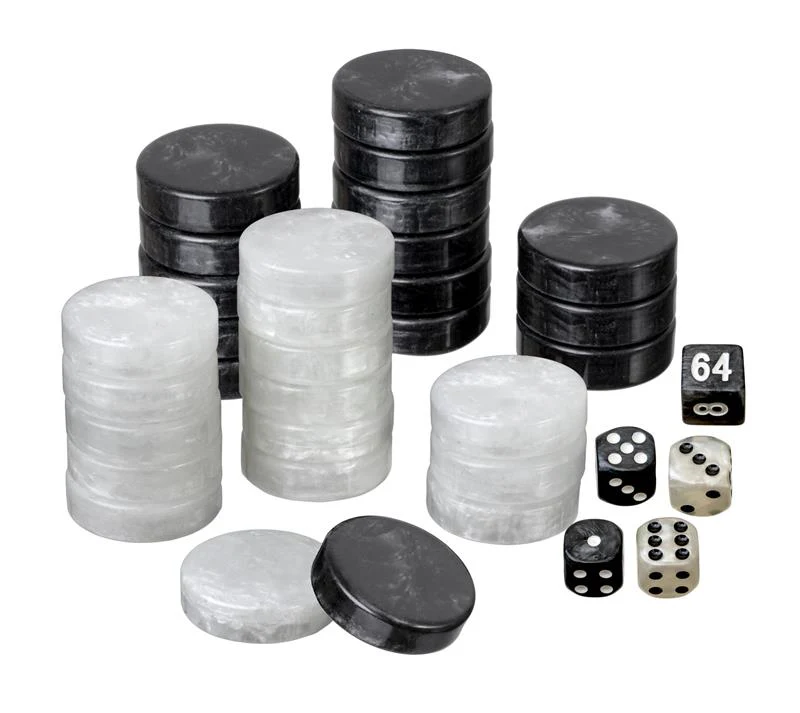 Pions de backgammon marbrés - Plastique - Noir