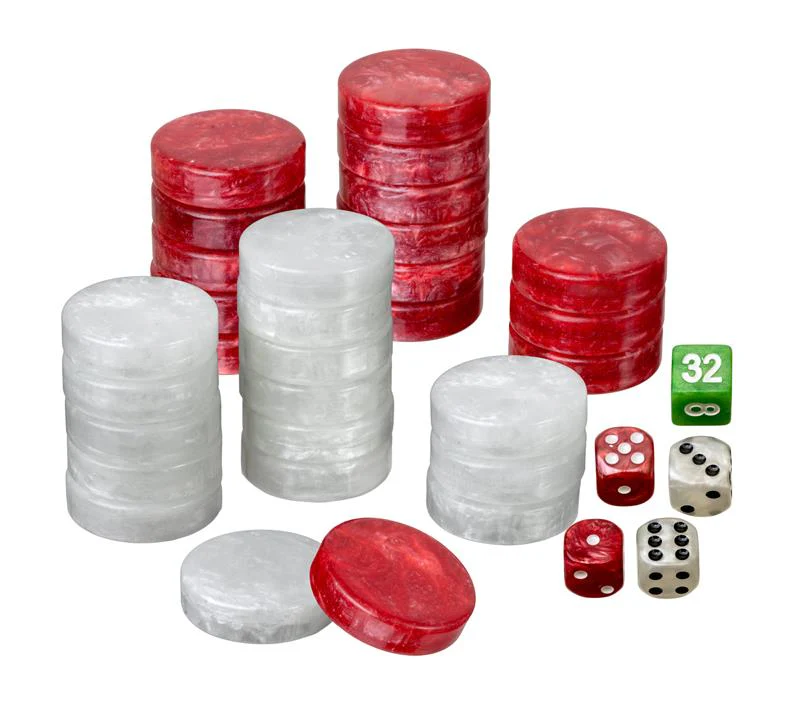 Pions de backgammon marbrés - Plastique - Rouge