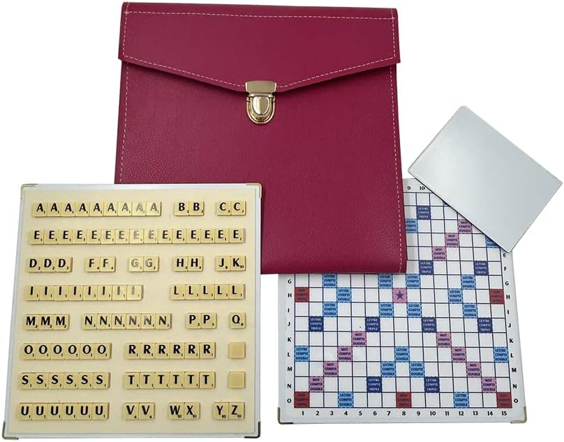 Scrabble Duplicate ou de Voyage en Cuir Vegan - Magnétique - Framboise